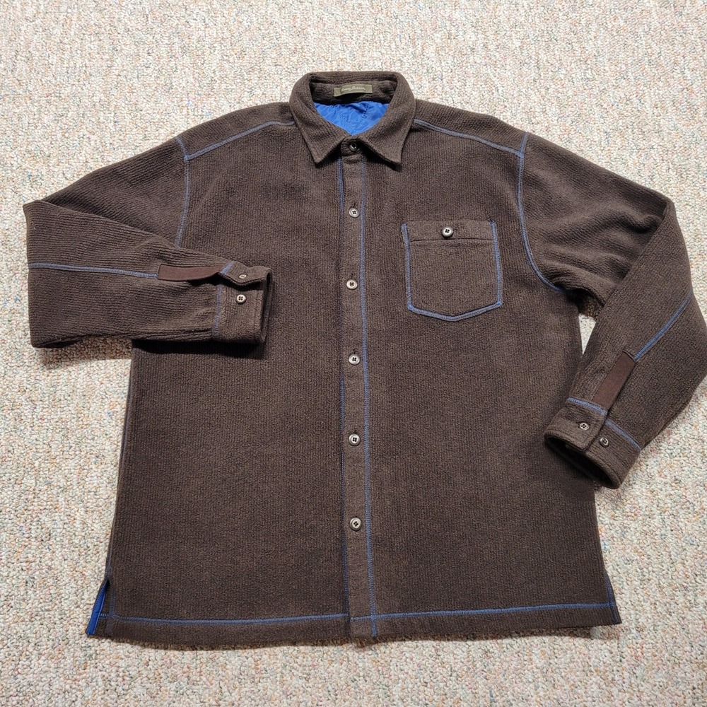 Tommy Bahama Shacket Mens Large Brown Fleece Quilted Lined Shirt Jacket
